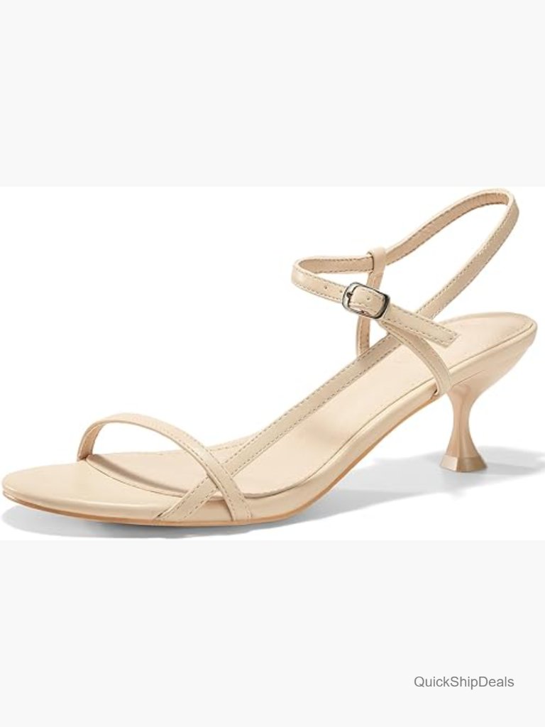 Faux Leather Kitten Heel Sandals Strappy Ankle Strap Wedding Dress Shoes